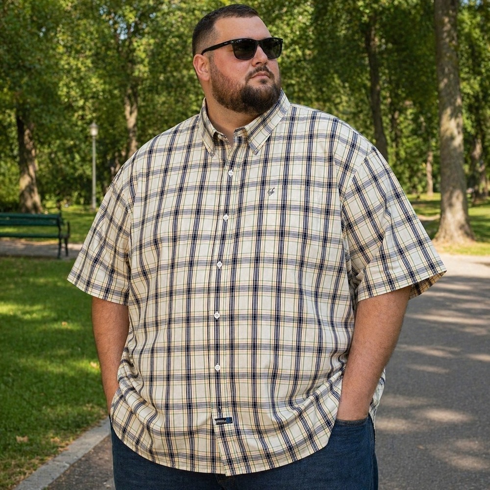 South Pole Men's 6XL Beige Plaid Shirt Y2K Big TALL Dadcore Streetwear Resort